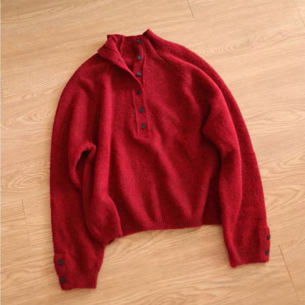 Cozy Red Button-Up Sweater